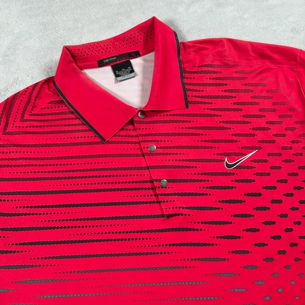 Nike Tiger Woods Collection Dri-FIT Golf Polo Shirt Red Black XL Geometric Print